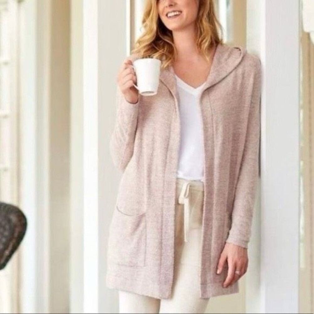 Barefoot Dreams Cozychic Lite Cardigan Dusty Pink Hooded Open Front Size XS